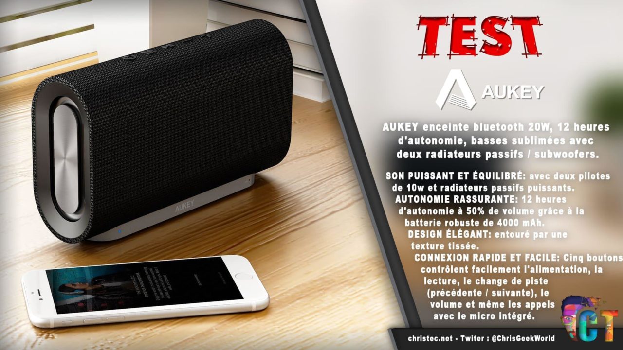 Test enceinte bluetooth 20W Aukey, 12 heures d’autonomie, basses sublimées, subwoofers