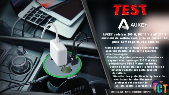 Test de l’onduleur Aukey 200 W, DC 12 V à AC 230 V avec 2 ports USB pour votre voiture