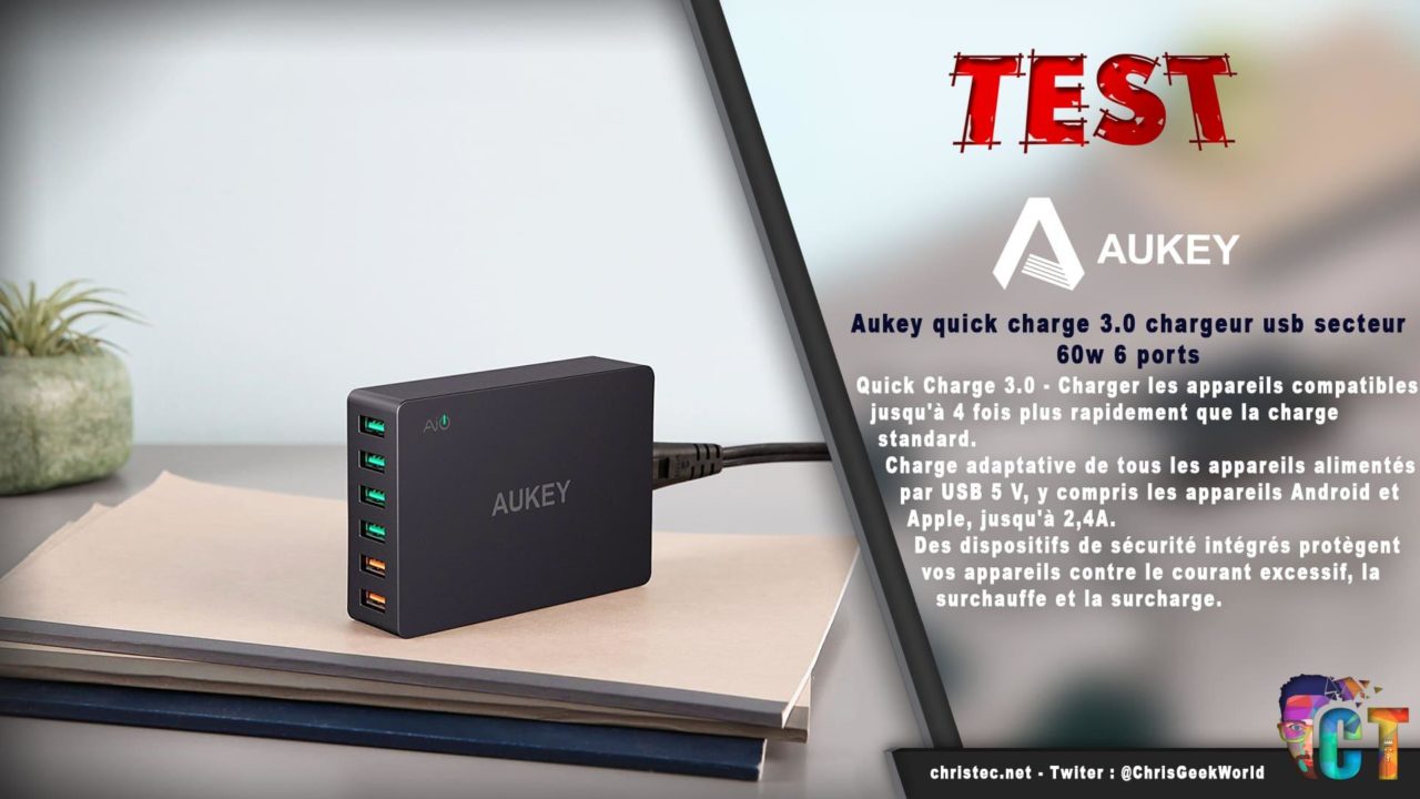 Test du chargeur de voyage Aukey quick charge 6 ports USB 3,0 60W