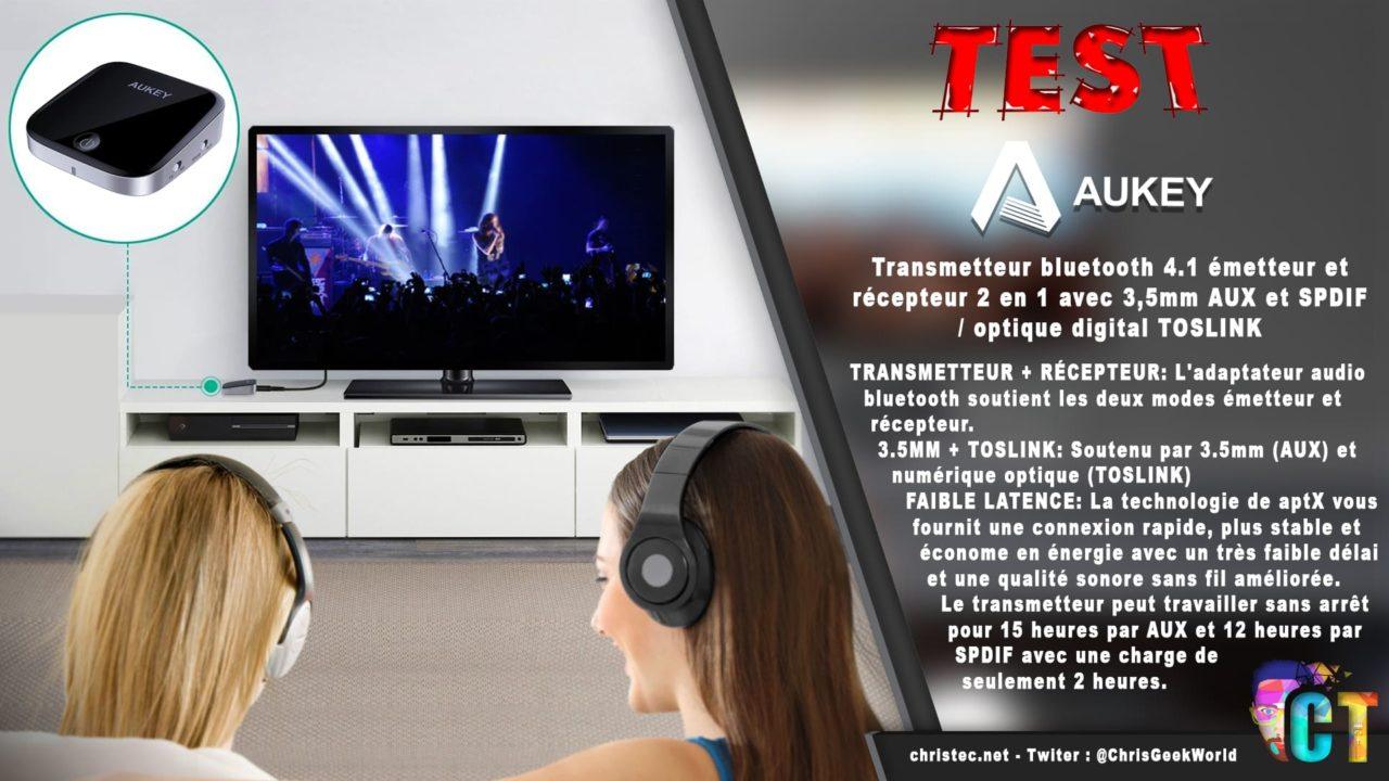 Test du transmetteur, émetteur et récepteur Bluetooth de Aukey