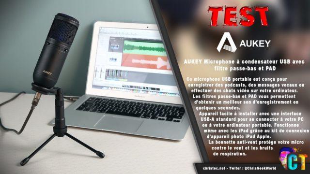 Test du microphone cardioïde USB Aukey à condensateur avec filtre passe-bas et PAD