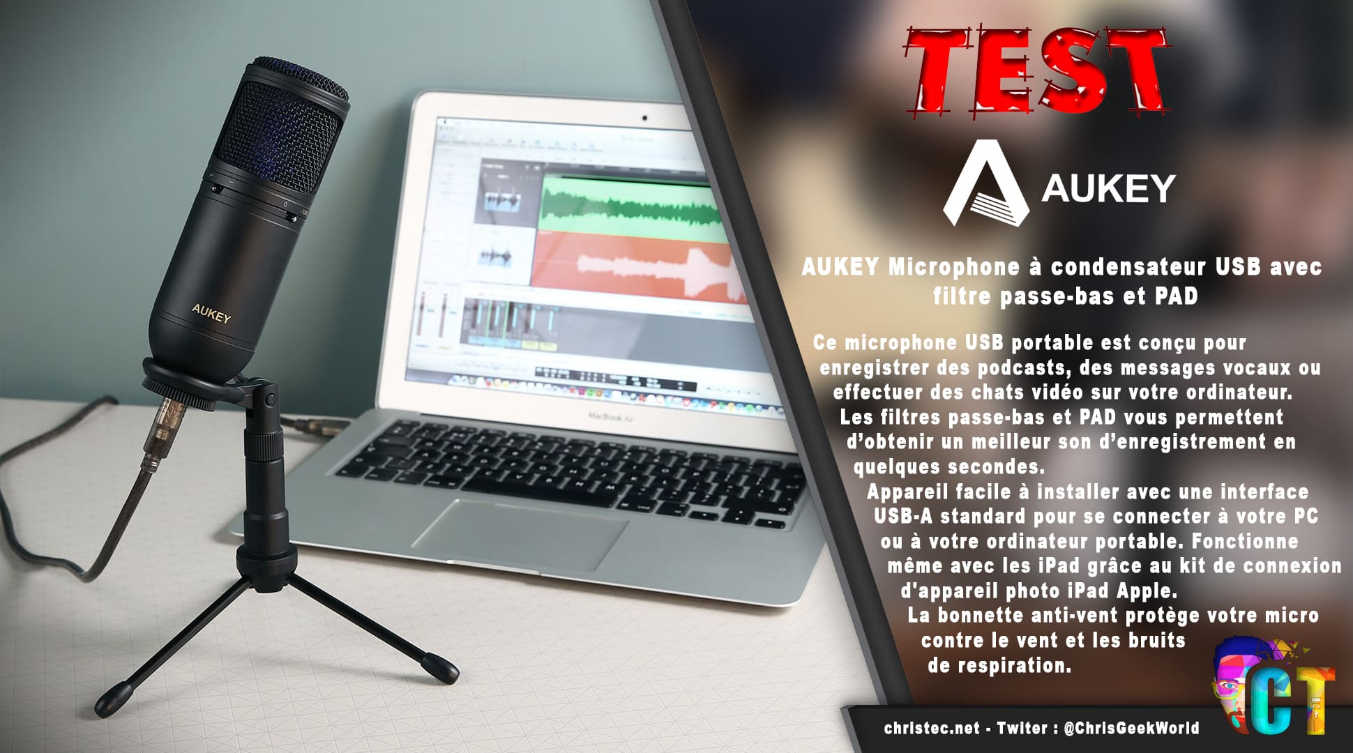 image en-tête Test du microphone cardioïde USB Aukey à condensateur