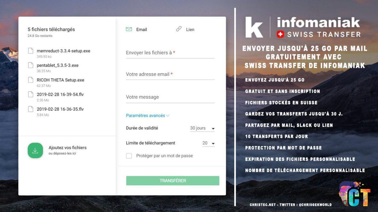 Envoyer jusqu’à 25 Go par mail gratuitement avec Swiss Transfer de Infomaniak