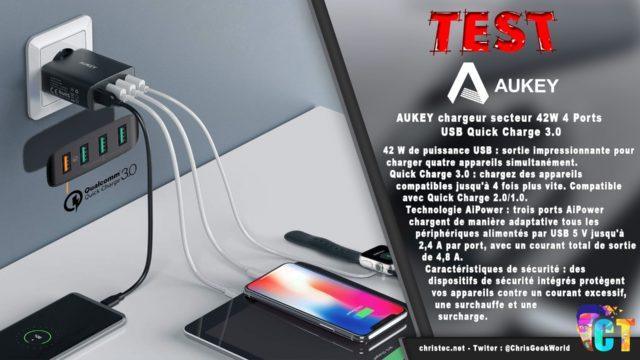 Test du chargeur secteur Aukey 42W avec 4 ports USB et Quick Charge 3.0