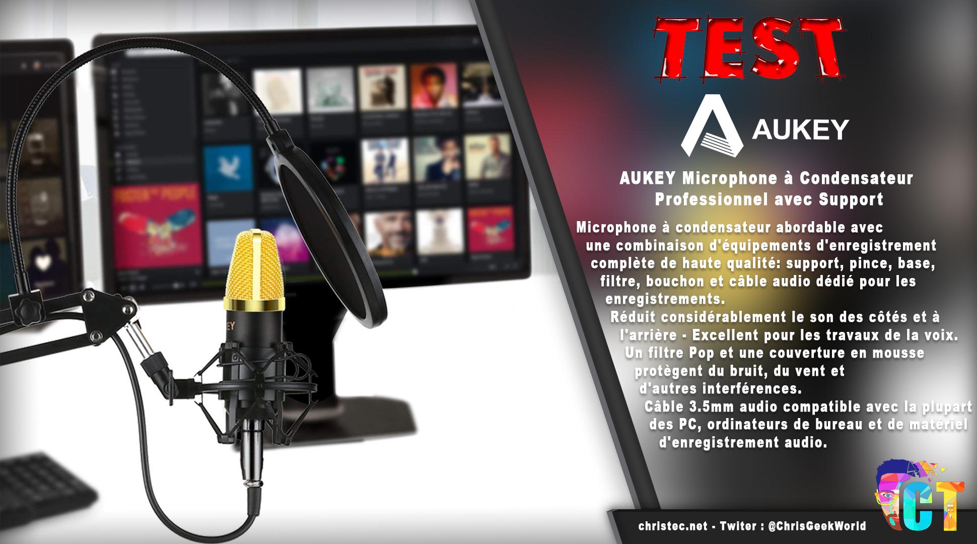 image en-tête Test du kit microphone et support de microphone à bras ciseaux Aukey