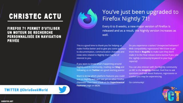 Firefox 71 permet d’utiliser un moteur de recherche personnalisée en navigation privée