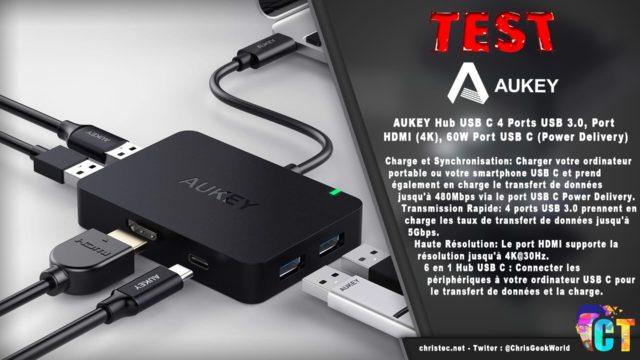 Test du Hub USB C 60W (Power Delivery) 4 Ports USB 3.0, Port HDMI (4K) de Aukey