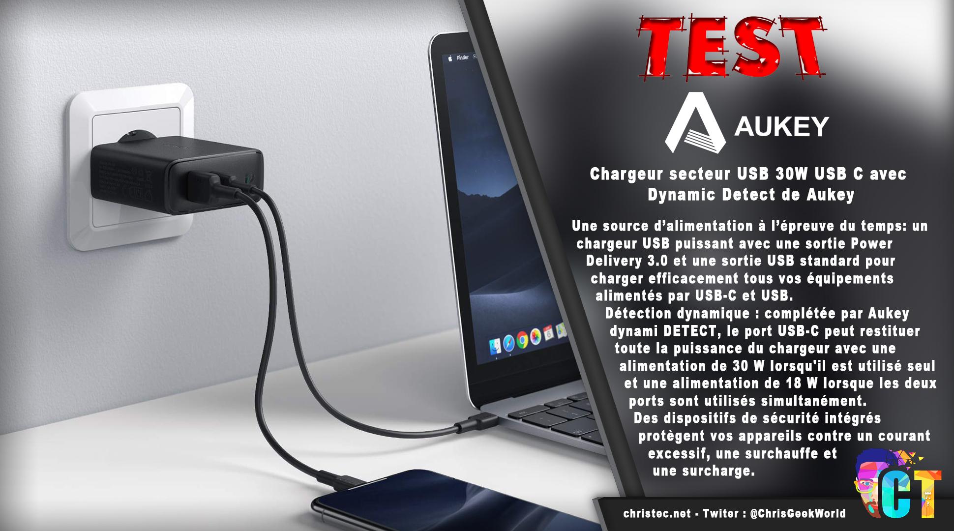 image en-tête Test du chargeur secteur USB 30W USB C avec Dynamic Detect de Aukey