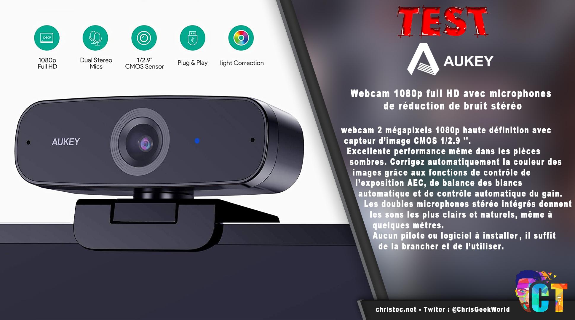 image en-tête Test de la webcam 1080p Aukey PC-W3 avec réduction de bruit stéréo