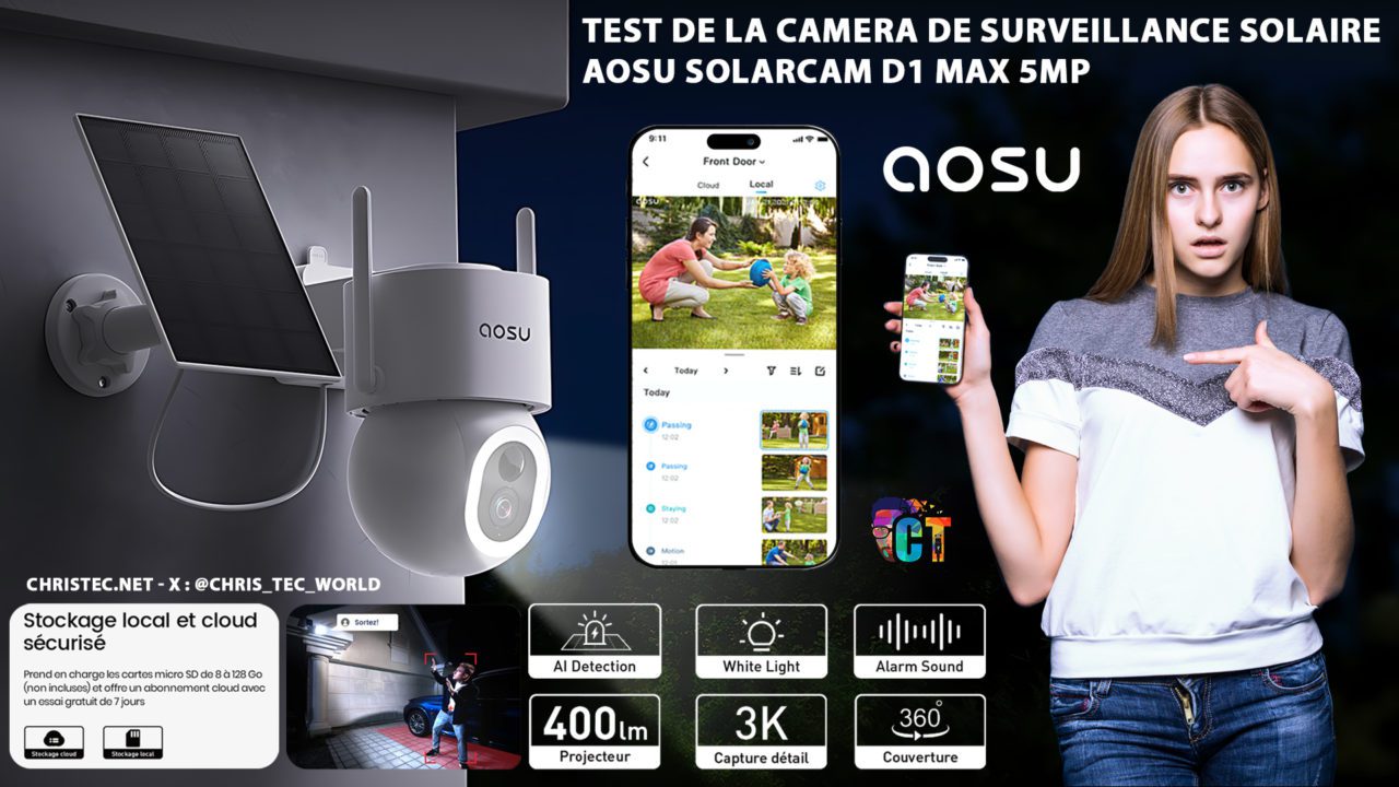 Test de la caméras de surveillance solaire 360° AOSU D1 Max