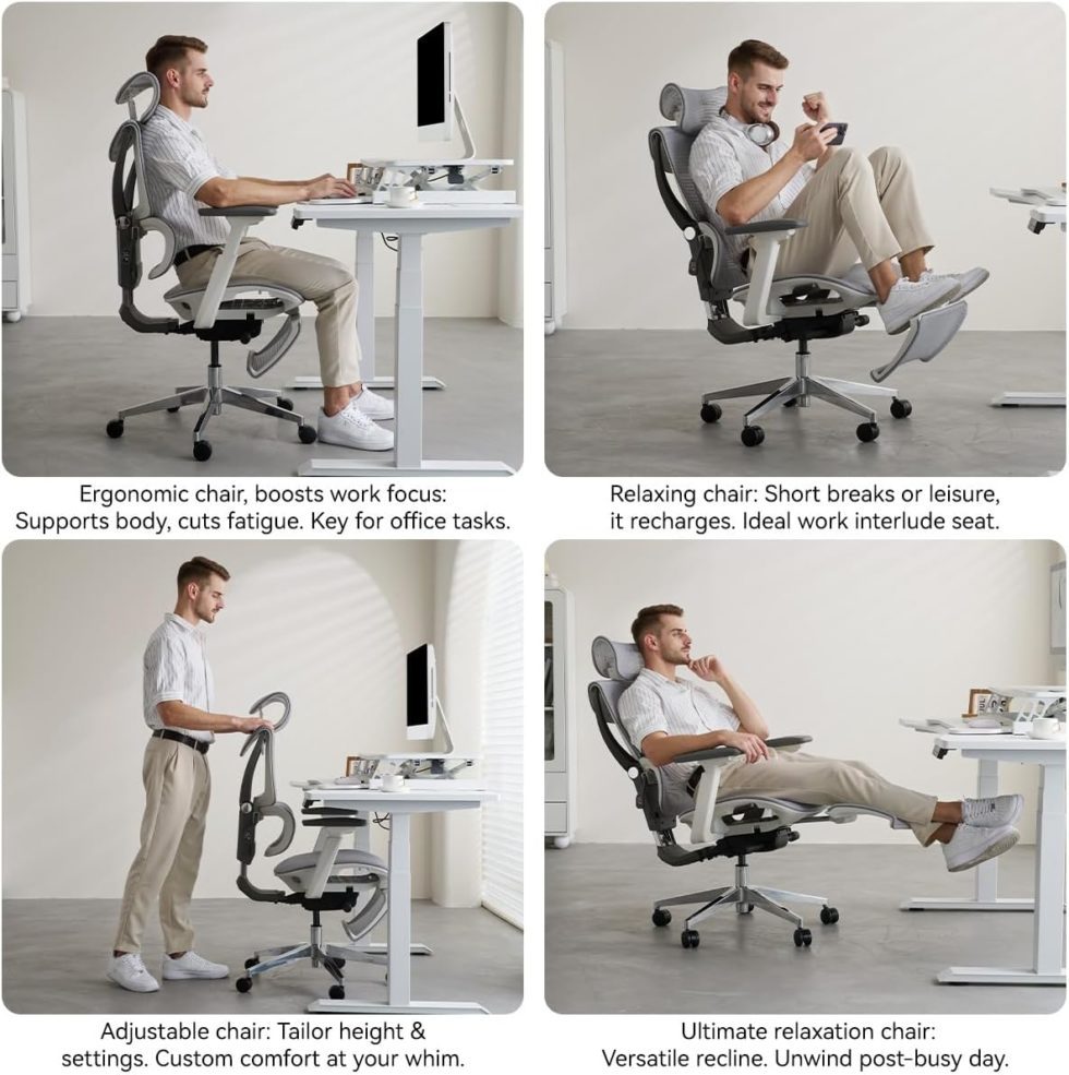 Chaise De Bureau Ergonomique MUSSO V900 - Dossier Réglable 3 Niveaux, Accoudoirs 4D, Appui-tête, Dossier Maille Haute - 4